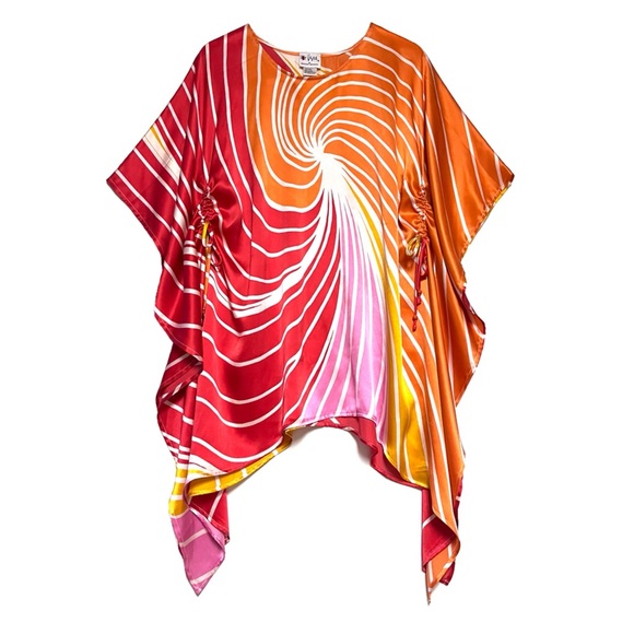 Vera by Scoop Beach 100% Silk Tunic Retro Multicolor One Size Resort Vacation - Picture 2 of 9